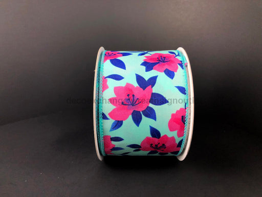 41335-40-45: Aqua Stn/Fuchsia Magnolias 2.5X10Y Ribbon