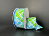 Aqua-Lime-Turquoise-White Diagonal Cabot Printed Plaid, 1.5"X10Y 41523-09-25 - DecoExchange®