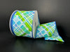 Aqua-Lime-Turquoise-White Diagonal Cabot Printed Plaid, 2.5"X10Y 41523-40-25 - DecoExchange®