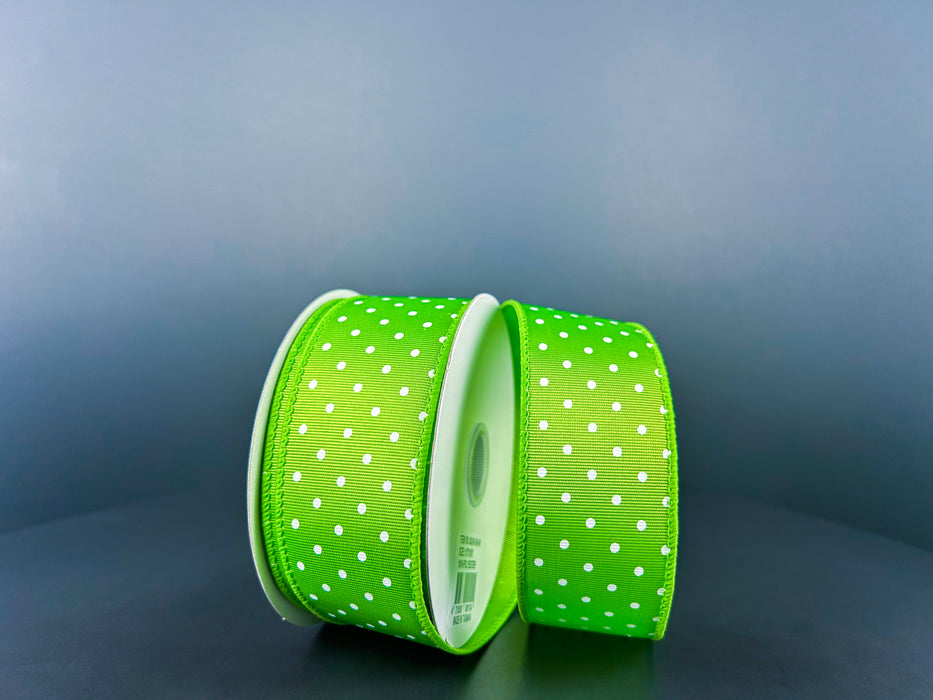 Lime Ribbed Stn/Wht Microdots, 1.5"X10Y 42419-09-09