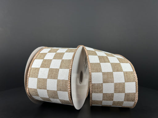 Natural Linen With White Racing Checks Ribbon, 2.5 Inches X 10 Yards 42432-40-35 - DecoExchange®