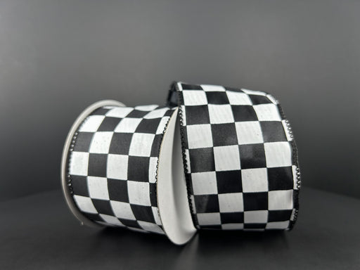 Black Satin With White Racing Checks Ribbon, 2.5 Inches X 10 Yards 42437-40-21 - DecoExchange®