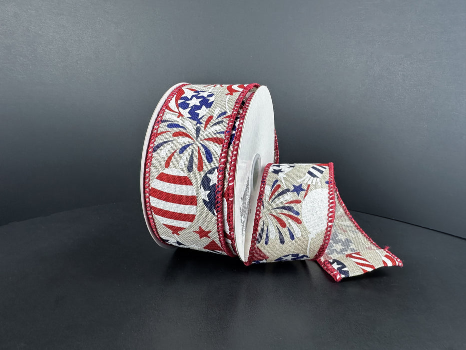 Nat Lin/Navy-Ryl-Rd-Wht Fireworks-Balloons, 1.5"X10Y 42602-09-15