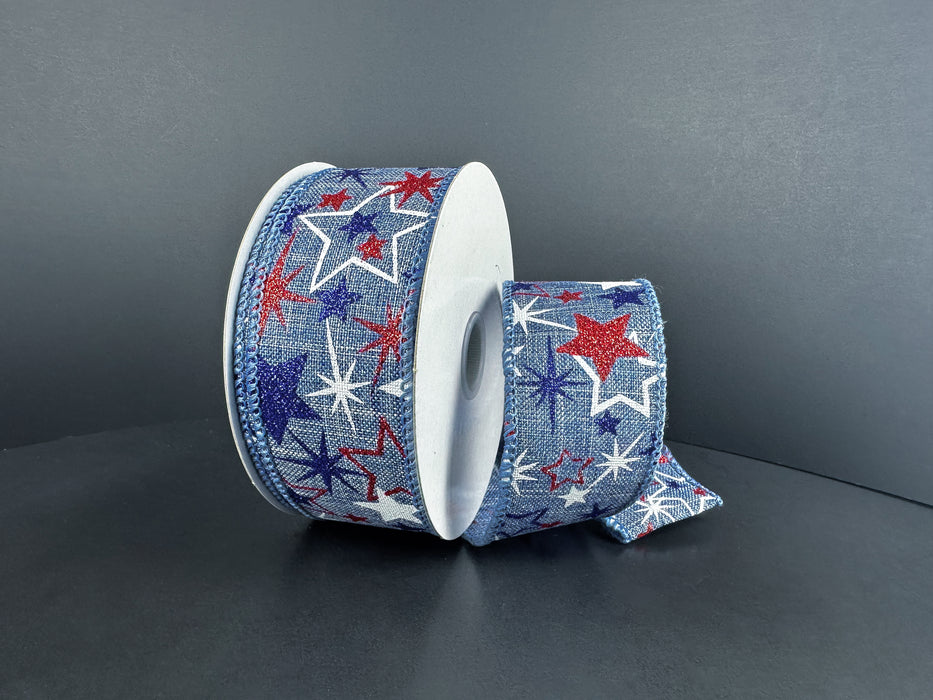 Denim Lin/Glit Rd-Blu-Wht Varied Stars, 1.5"X10Y 42604-09-05 - DecoExchange®