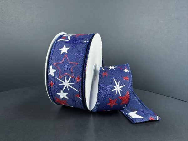 Navy Stn/Glit Rd-Blu-Wht Varied Stars, 1.5"X10Y 42605-09-27 - DecoExchange®