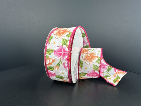 Wht Stn/Orng-Fuch Geraniums-Wht Daisies, 1.5"X10Y 42614-09-19 - DecoExchange®