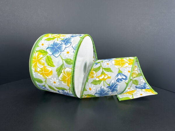 Wht Stn/Blu-Ylw Geraniums-Wht Daisies, 2.5"X10Y 42614-40-09 - DecoExchange®