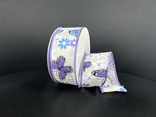 Wht Lin/Lav-Blu Btrflys, 1.5"X10Y 42615-09-11 - DecoExchange®