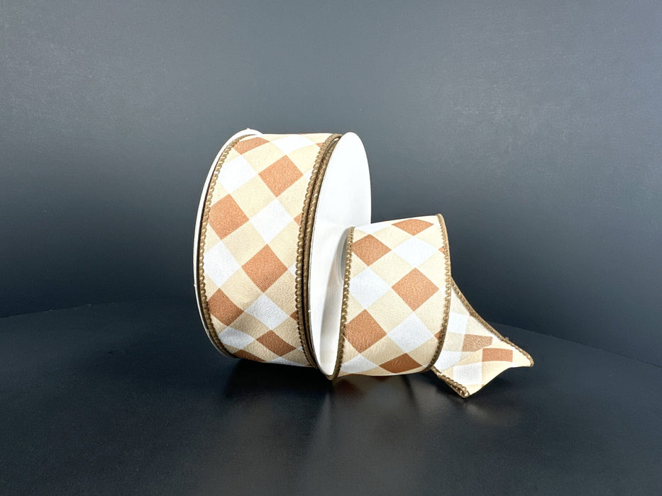 Wht Stn/Tan-Brwn Diag Big Chex, 1.5"X10Y 42624-09-38 - DecoExchange®