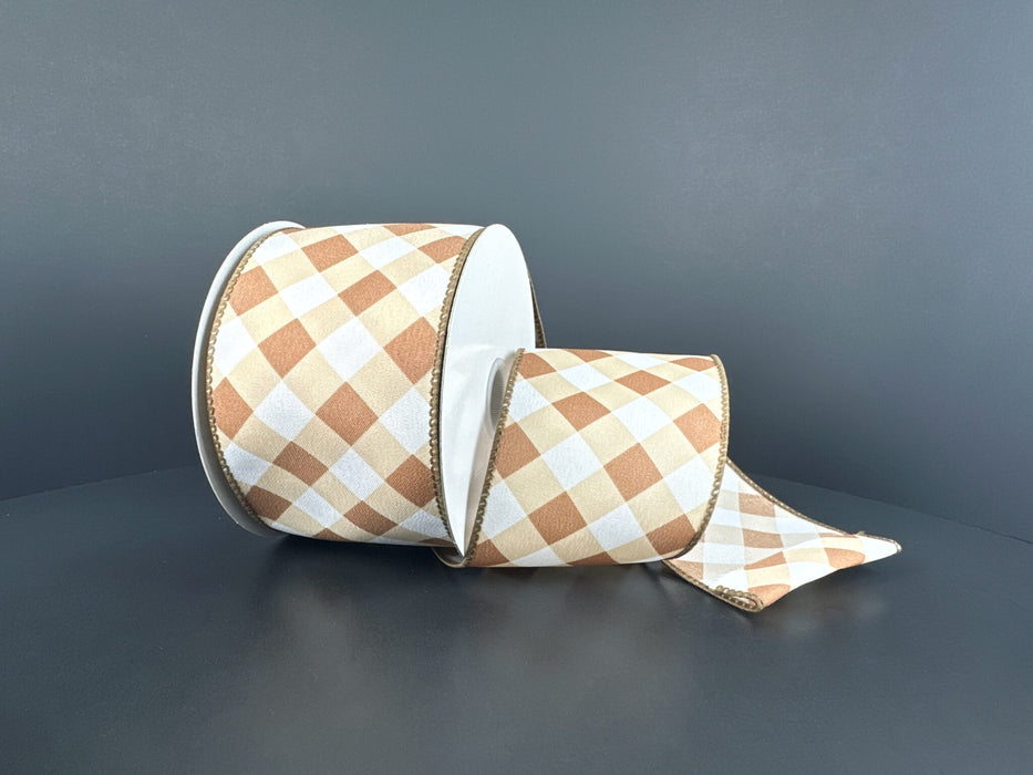 Wht Stn/Tan-Brwn Diag Big Chex, 2.5"X10Y 42624-40-38 - DecoExchange®