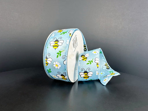 Lt Blu Stn/Bumblebees N Daisies, 1.5"X10Y 42627-09-04 - DecoExchange®