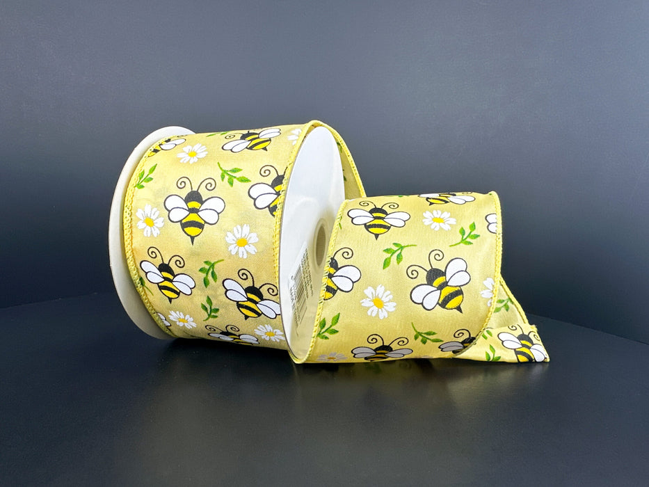 Lt Ylw Stn/Bumblebees N Daisies, 2.5"X10Y 42627-40-02 - DecoExchange®
