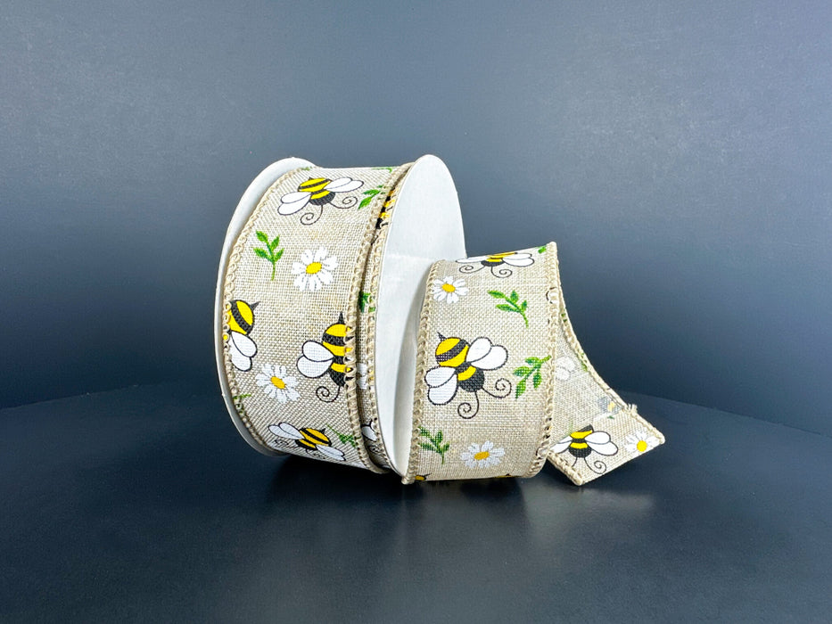 Lt Nat Lin/Bumblebees N Daisies, 1.5"X10Y 42628-09-15 - DecoExchange®