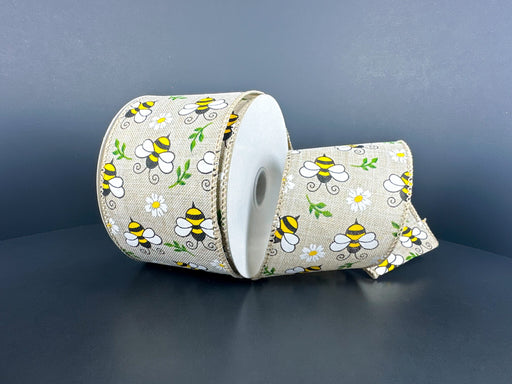 Lt Nat Lin/Bumblebees N Daisies, 2.5"X10Y 42628-40-15 - DecoExchange®