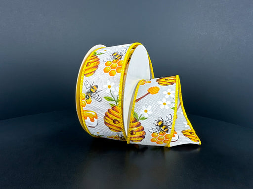 Wht Lin/Working Bees-Flwr, 1.5"X10Y 42629-09-01 - DecoExchange®