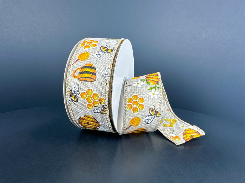 Lt Nat Lin/Working Bees-Flwr, 1.5"X10Y 42629-09-35 - DecoExchange®