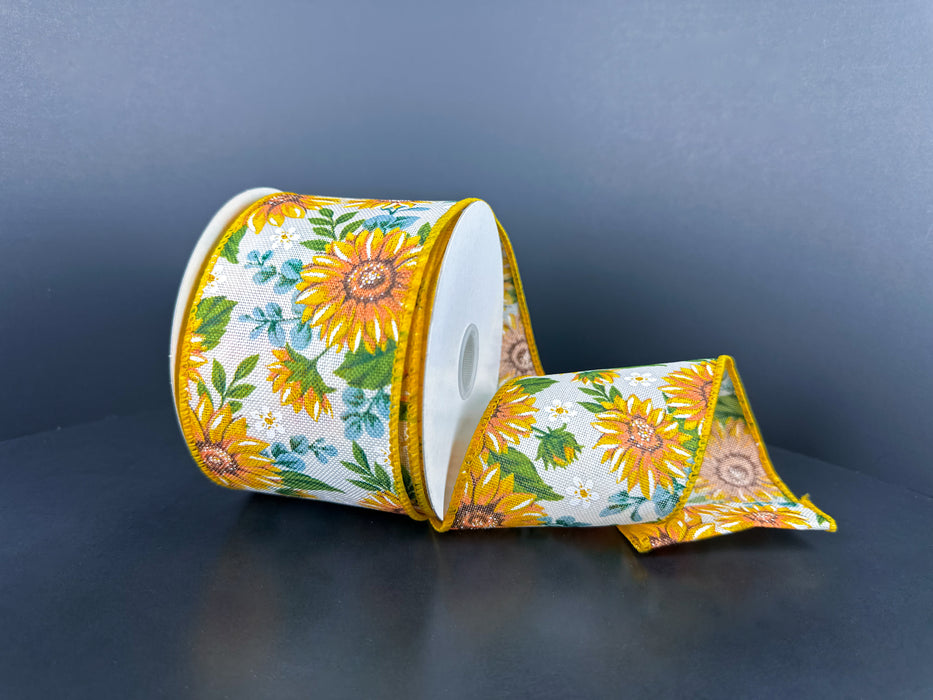 Wht Lin/Sunflwr-Eucalyptus, 2.5"X10Y 42632-40-18 - DecoExchange®