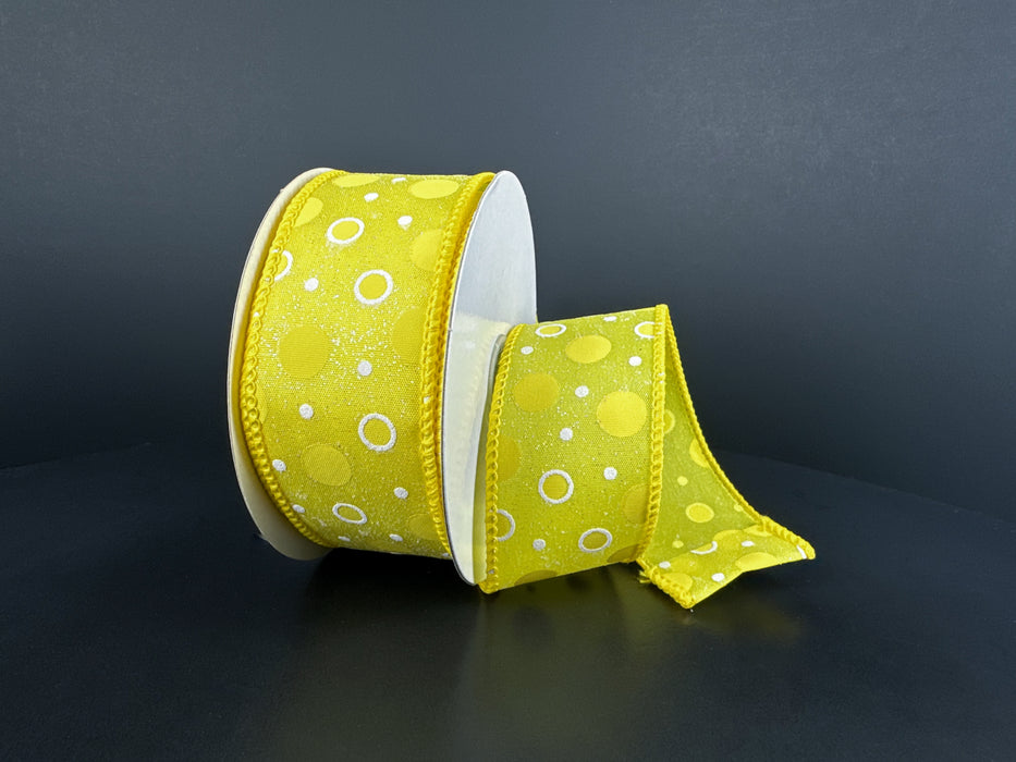 Ylw Glited Stn/Wht Bubbly Dots, 1.5"X10Y 42637-09-22