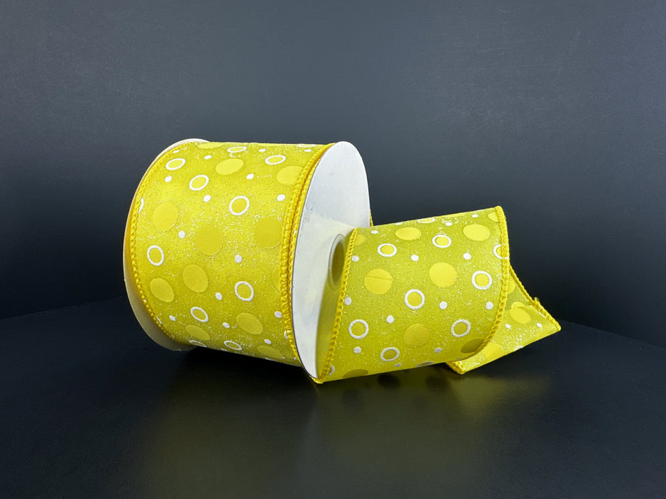 Ylw Glited Stn/Wht Bubbly Dots, 2.5"X10Y 42637-40-22