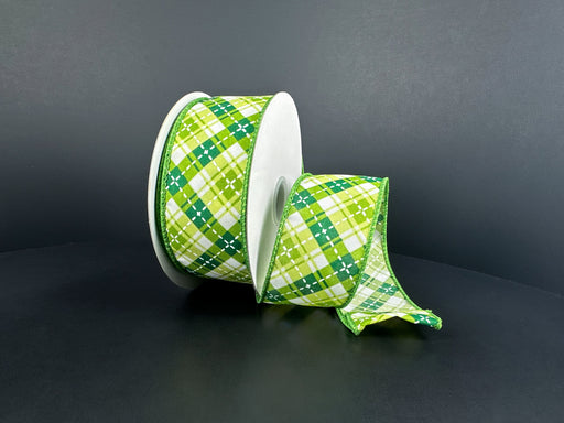 Wht Stn/Lime-Emrld-Wht Dash Argyle, 1.5"X10Y 42640-09-17 - DecoExchange®