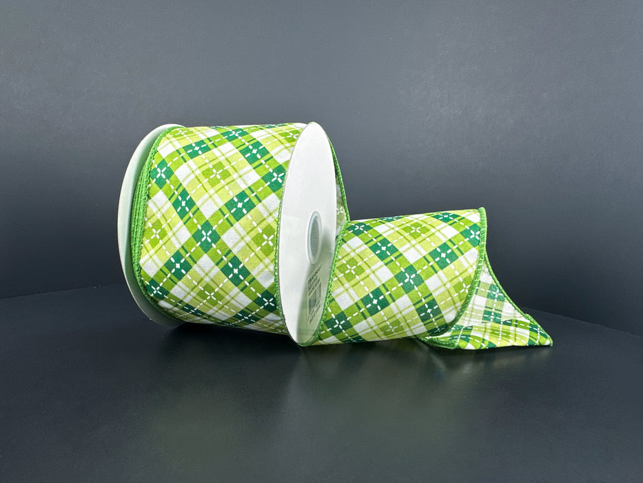Wht Stn/Lime-Emrld-Wht Dash Argyle, 2.5"X10Y 42640-40-17 - DecoExchange®