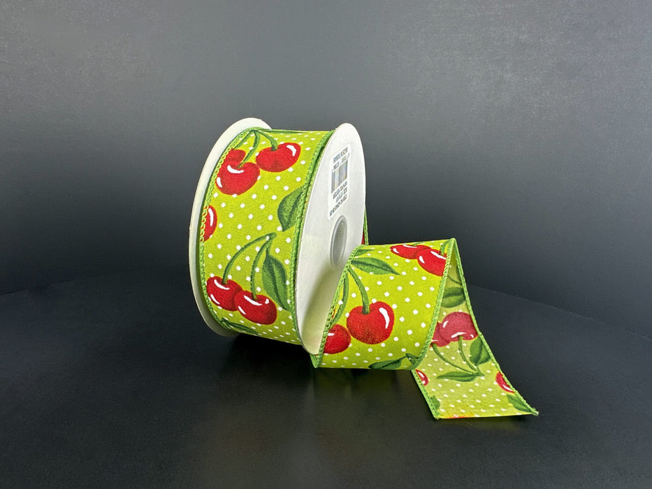 Lime Stn/Wht Dots-Cherries, 1.5"X10Y 42643-09-09 - DecoExchange®