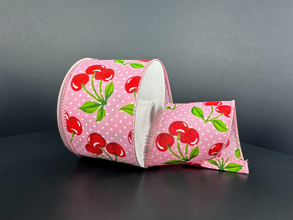 Pnk Stn/Wht Dots-Cherries, 2.5"X10Y 42643-40-03 - DecoExchange®
