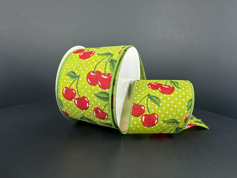 Lime Stn/Wht Dots-Cherries, 2.5"X10Y 42643-40-09 - DecoExchange®