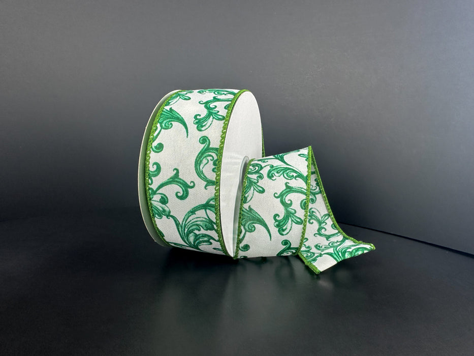 Wht Stn/Grn Chinoserie Swirls, 1.5"X10Y 42647-09-17 - DecoExchange®