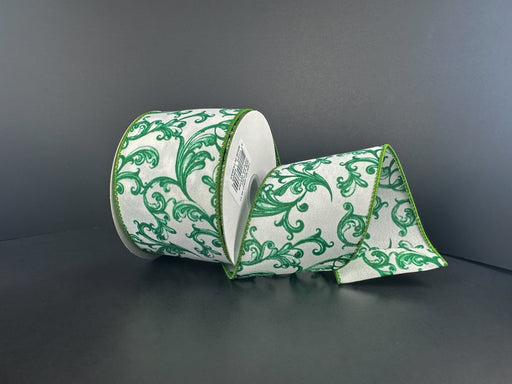 Wht Stn/Grn Chinoserie Swirls, 2.5"X10Y 42647-40-17 - DecoExchange®