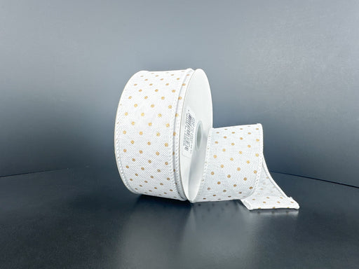 Wht Lin/Muted Gld Swiss Dots, 1.5"X10Y 42649-09-01 - DecoExchange®