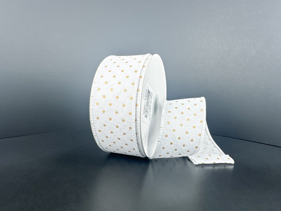 Wht Lin/Muted Gld Swiss Dots, 1.5"X10Y 42649-09-01 - DecoExchange®