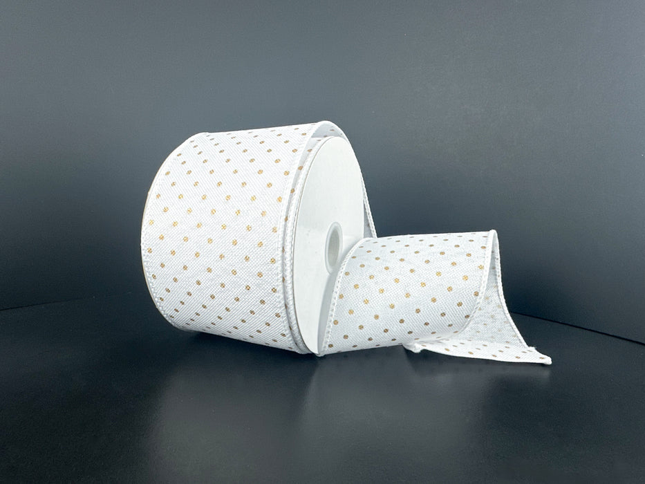 Wht Lin/Muted Gld Swiss Dots, 2.5"X10Y 42649-40-01