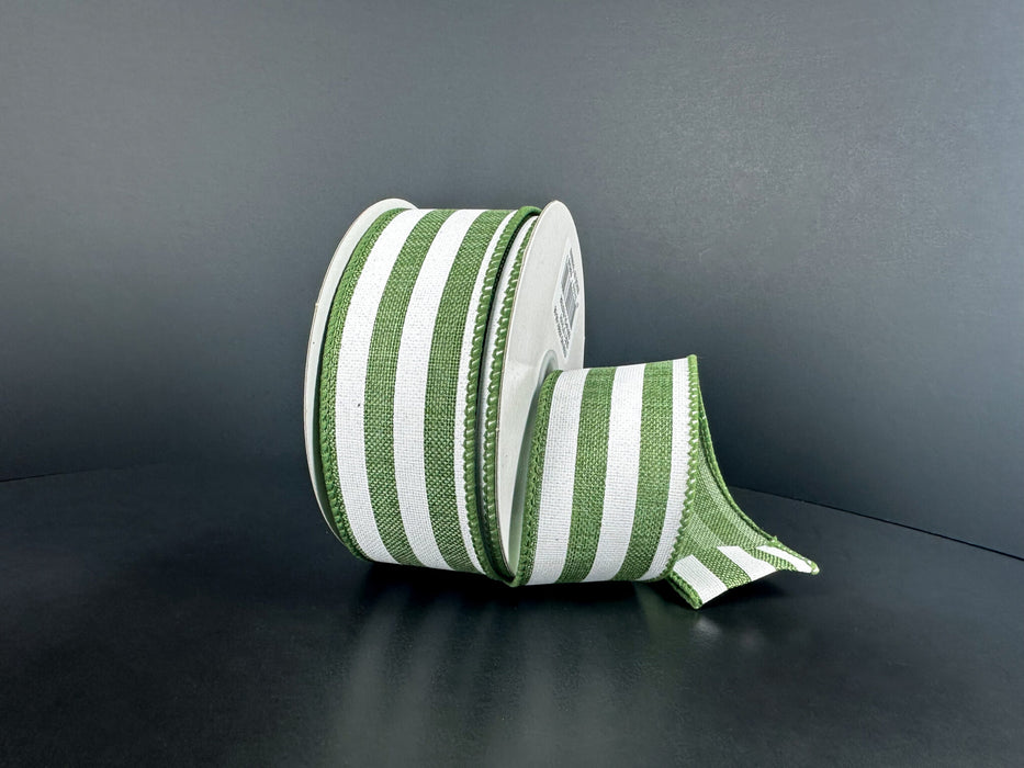 Fern Grn Lin/Thick Wht Cabana Strp, 1.5"X10Y 42661-09-08 - DecoExchange®
