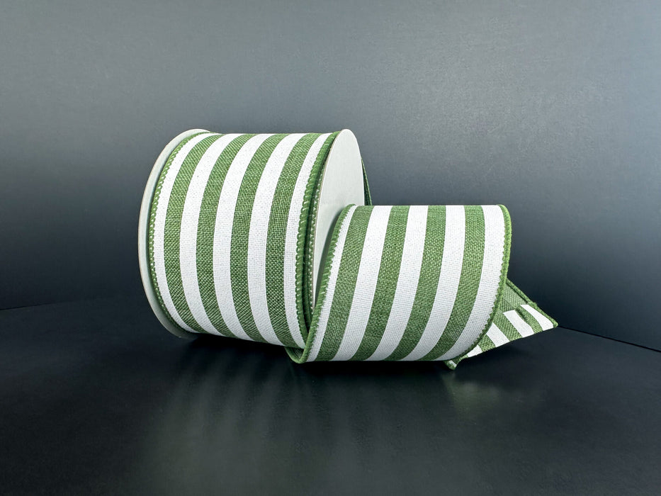 Fern Grn Lin/Thick Wht Cabana Strp, 2.5"X10Y 42661-40-08 - DecoExchange®