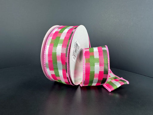 Fuch-Lime-Moss-Wht Mosaic Plaid, 1.5"X10Y 42664-09-28 - DecoExchange®