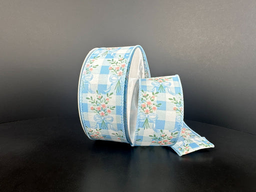 Wht Stn/Blu Chex/Pnk-Blu Bow Bouquet, 1.5"X10Y 42671-09-05 - DecoExchange®