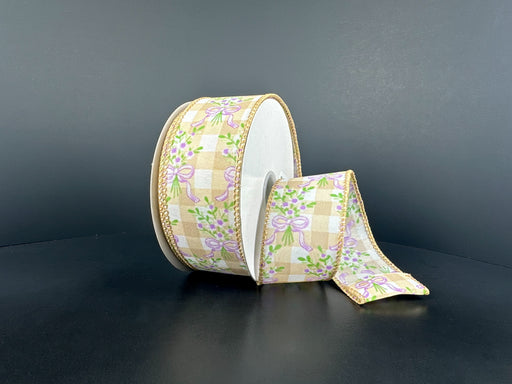 Wht Stn/Tan Chex/Lav Bow Bouquet, 1.5"X10Y 42671-09-11 - DecoExchange®