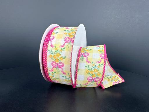 Wht Stn/Ylw Chex/Orng-Pnk Bow Bouquet, 1.5"X10Y 42671-09-19 - DecoExchange®