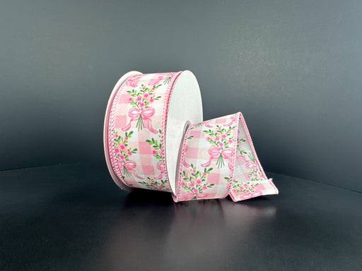 Wht Stn/Pnk Chex/Pnk Bow Bouquet, 1.5"X10Y 42671-09-26 - DecoExchange®
