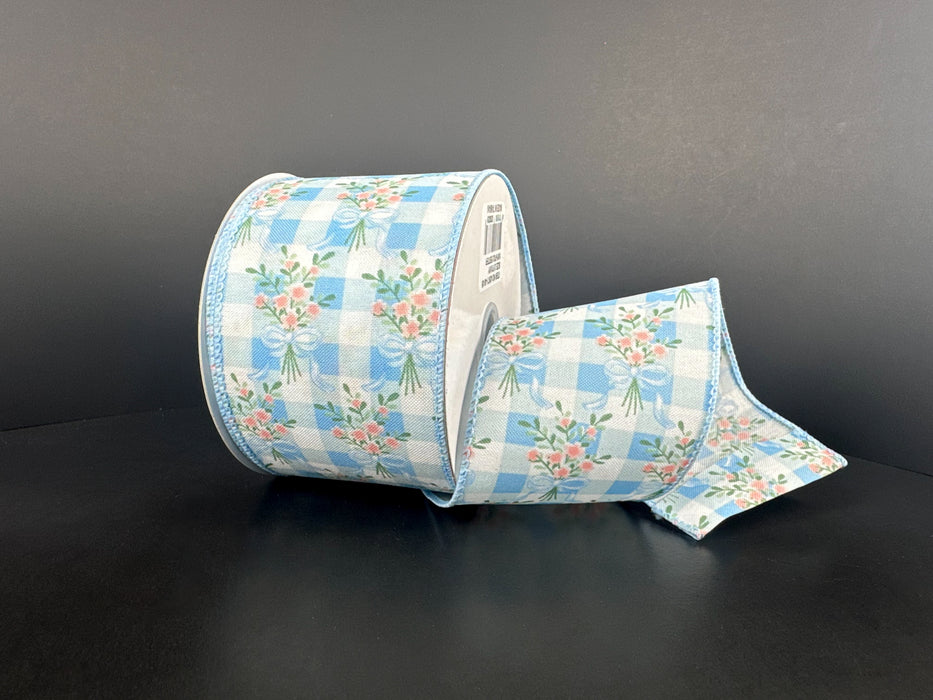 Wht Stn/Blu Chex/Pnk-Blu Bow Bouquet, 2.5"X10Y 42671-40-05 - DecoExchange®
