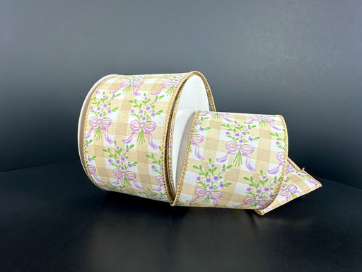 Wht Stn/Tan Chex/Lav Bow Bouquet, 2.5"X10Y 42671-40-11 - DecoExchange®