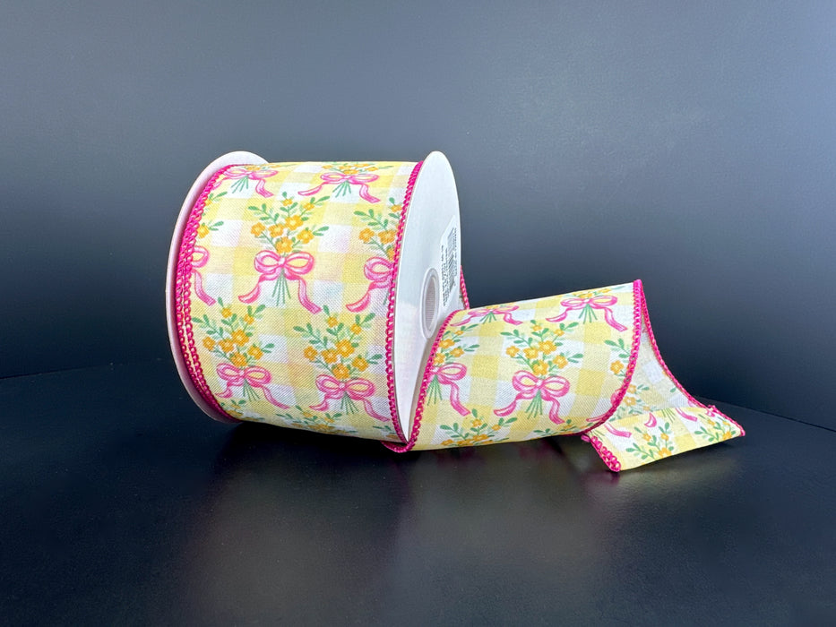 Wht Stn/Ylw Chex/Orng-Pnk Bow Bouquet, 2.5"X10Y 42671-40-19 - DecoExchange®