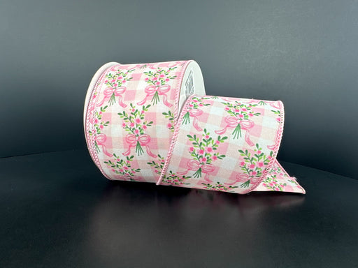 Wht Stn/Pnk Chex/Pnk Bow Bouquet, 2.5"X10Y 42671-40-26 - DecoExchange®