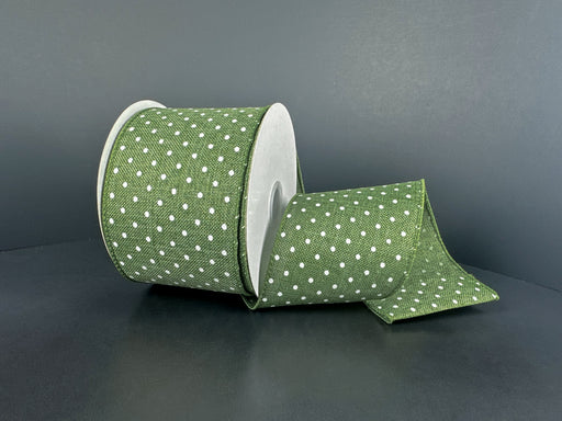 Fern Grn Lin/Wht Swiss Dots, 2.5"X10Y 42675-40-52 - DecoExchange®