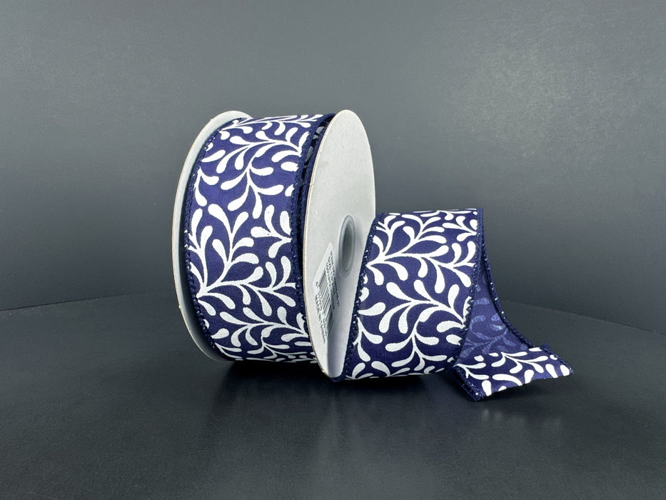 Navy Stn/Wht Rounded Vines, 1.5"X10Y 42676-09-27 - DecoExchange®