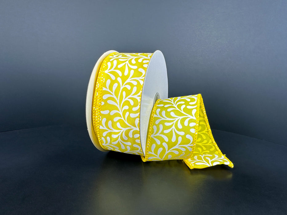 Ylw Stn/Wht Rounded Vines, 1.5"X10Y 42676-09-49