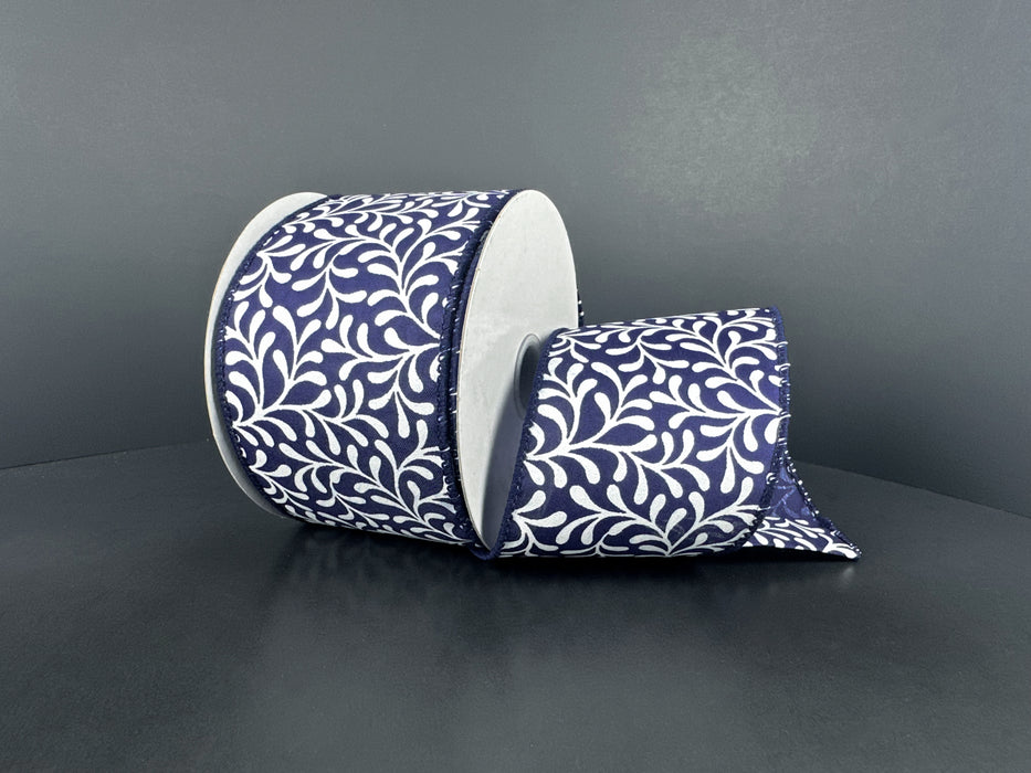 Navy Stn/Wht Rounded Vines, 2.5"X10Y 42676-40-27 - DecoExchange®