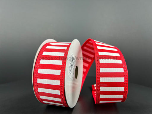46425-09-12: Red Stn-Wht Strps/Lm Edg 1.5X10Y Ribbon
