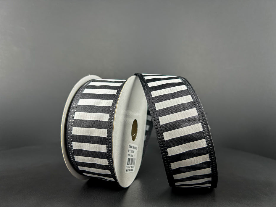 Black Satin With White Stripes And Line Edge Ribbon, 1.5 Inches X 10 Yards 46425-09-21 - DecoExchange®